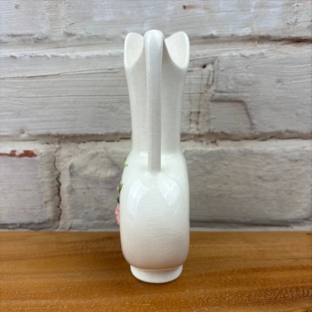 Vintage White Crackle Glaze Ewer Bud Vase Pink Roses Cottagecore Shabby Chic